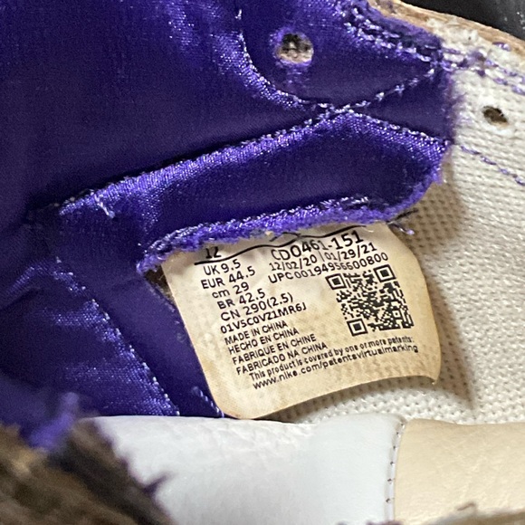 Nike Jordan 1 Retro High OG Metallic Purple 2021,unisex SIZE 12(CM 29 - Picture 15 of 16